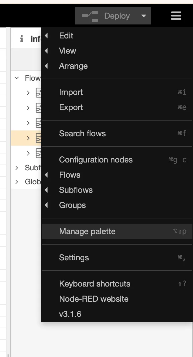 Node-RED Manage Palette