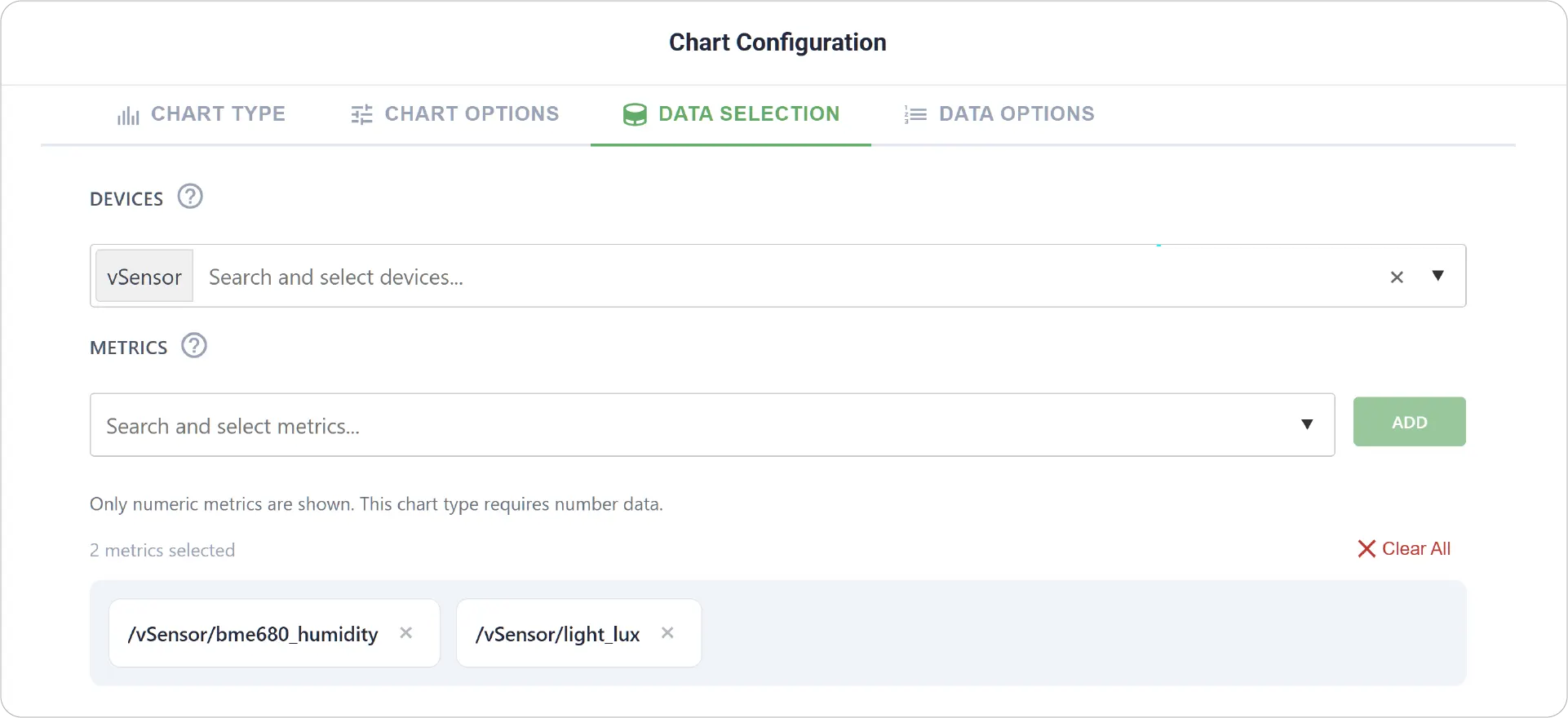 Area Chart Data Selection