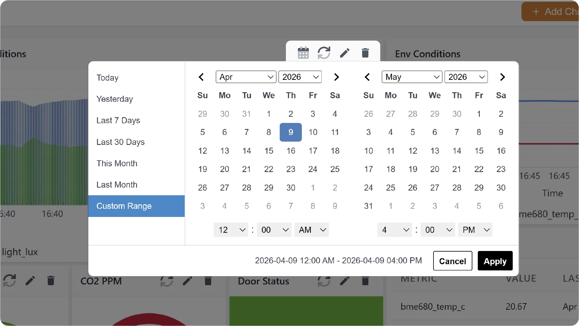 Grid Dashboard Chart View Settings