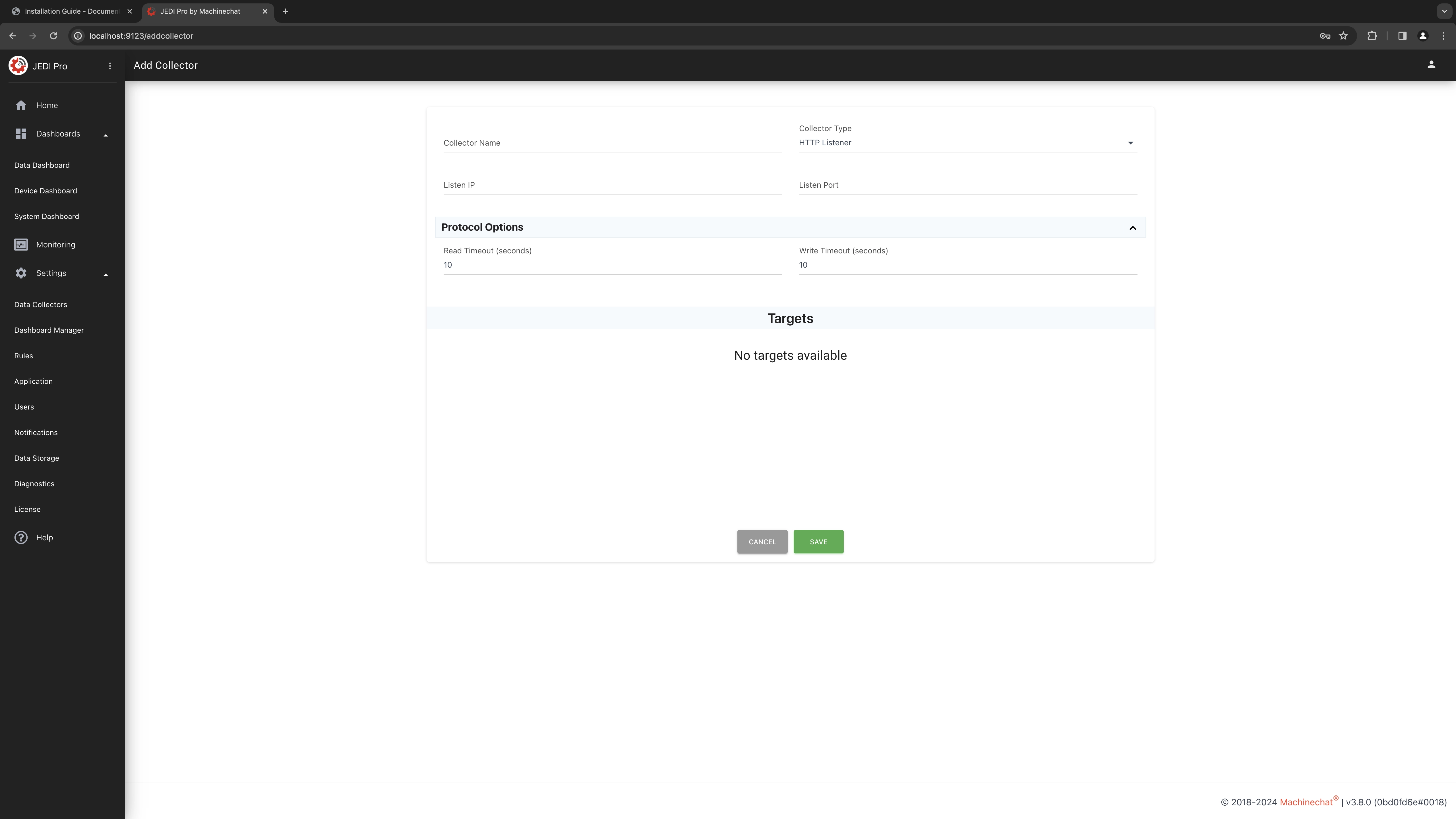 JEDI HTTP Data Collector Configuration