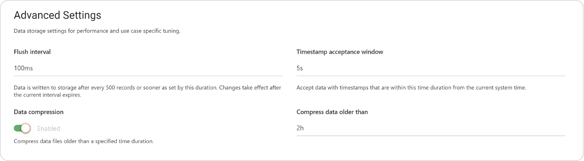 Data Storage Advanced Settings