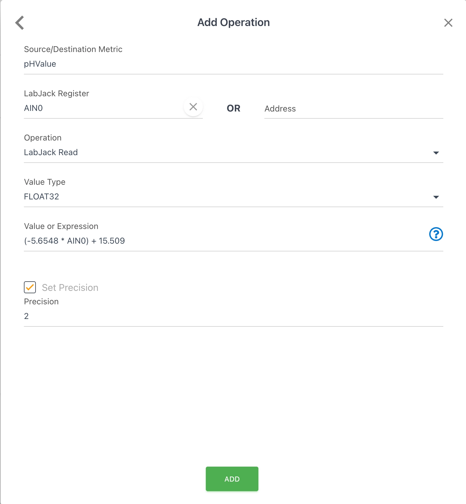 LabJack Read Operation Settings