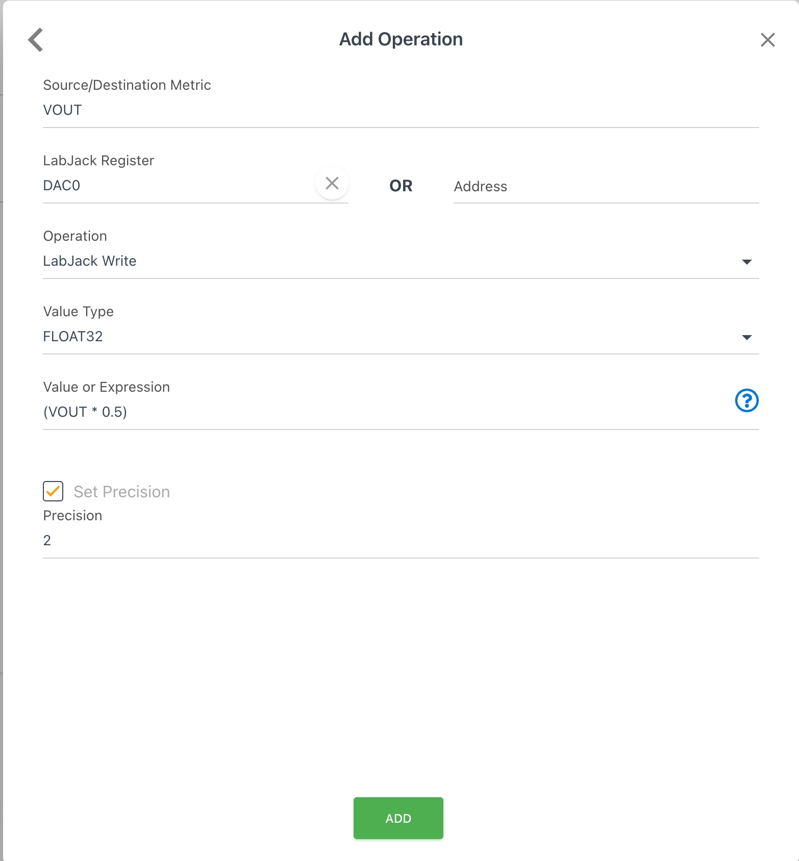 LabJack Write Operation Settings