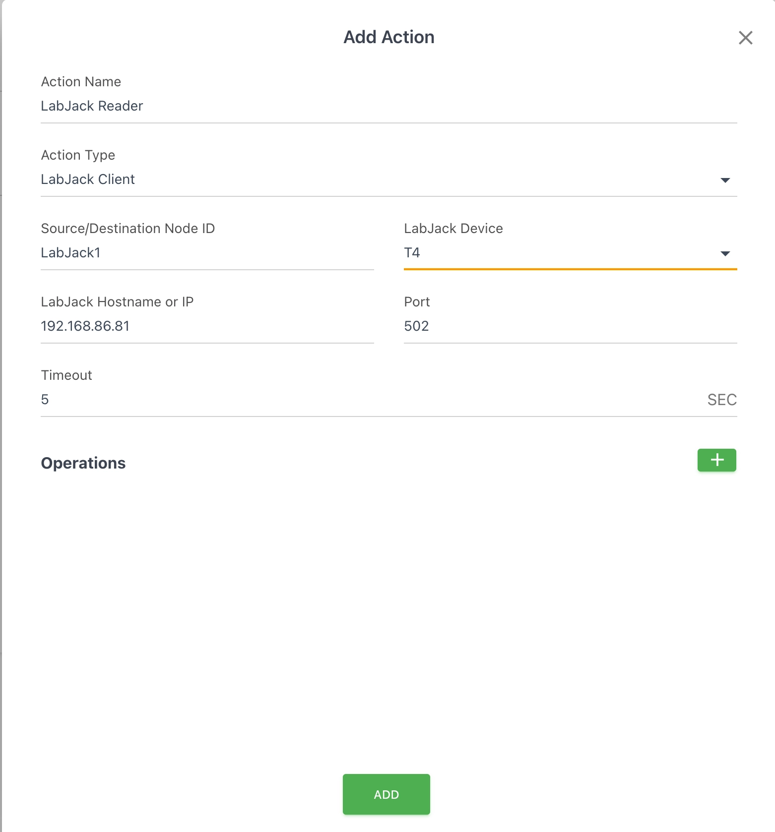 LabJack Client Action Settings