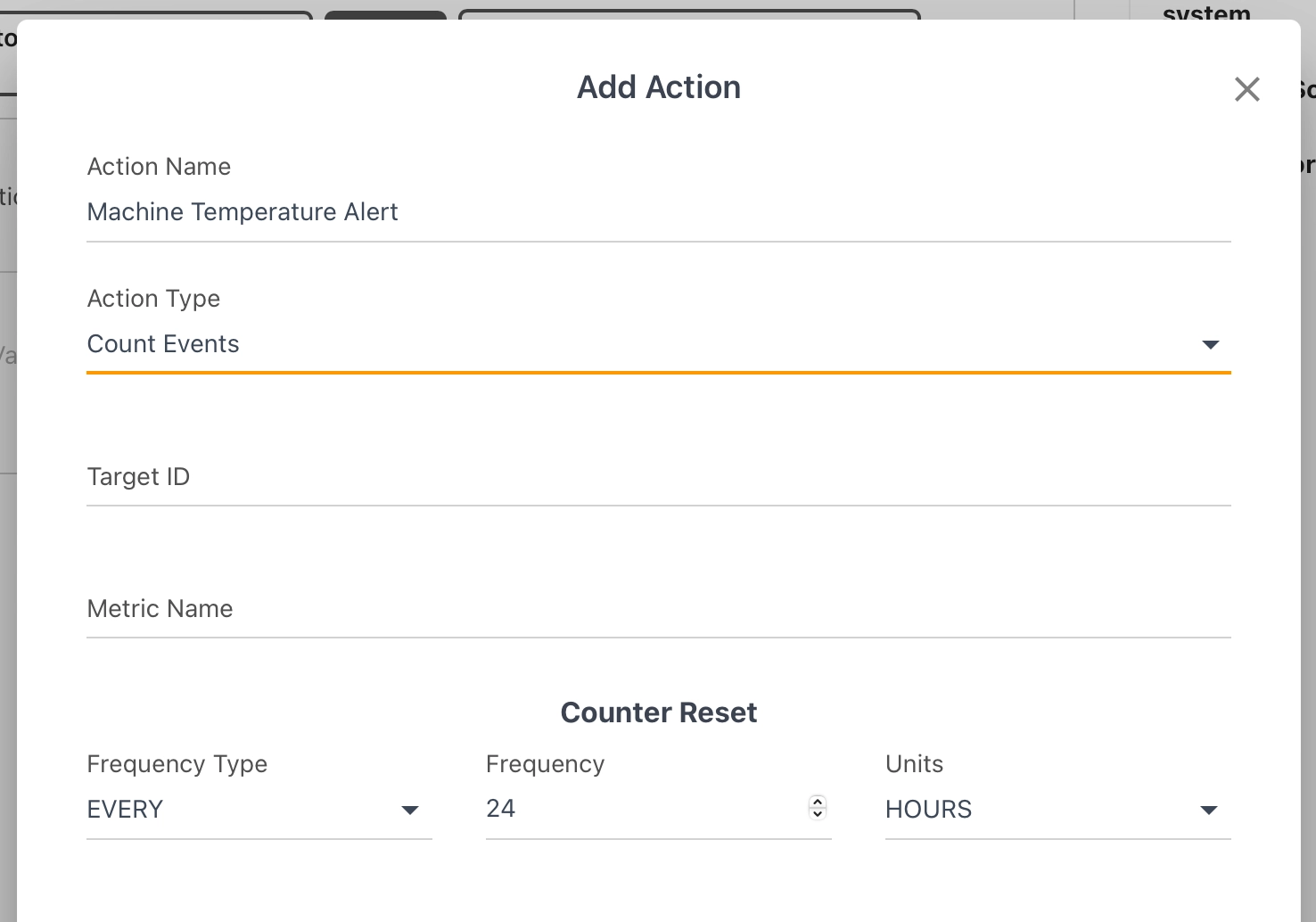 Count Events Action Settings