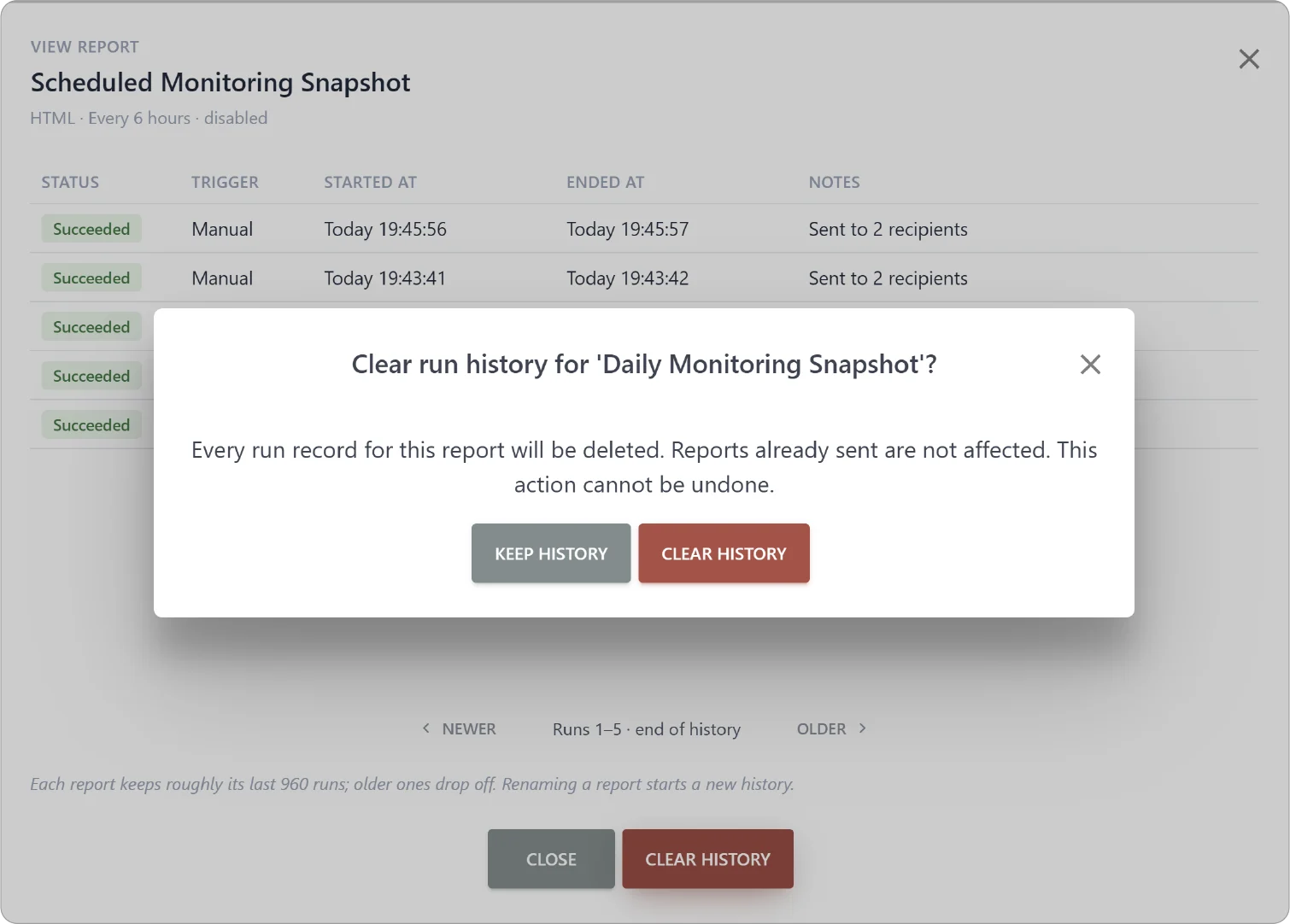 View and Clear Report History